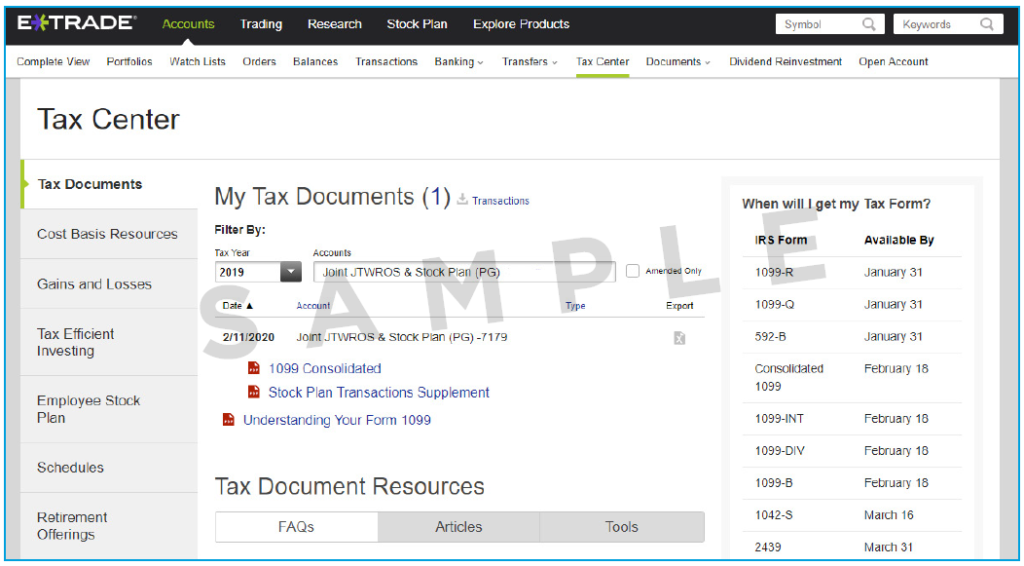 Image showing changes that need to be made to your E*trade account because of P&G Stock Option Reporting change.