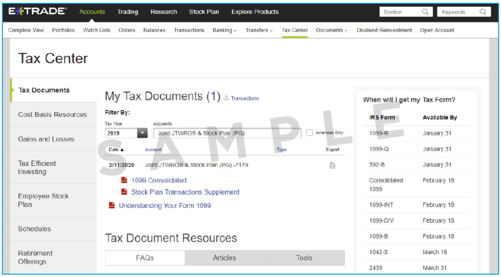 Image showing changes that need to be made to your E*trade account because of P&G Stock Option Reporting change. 